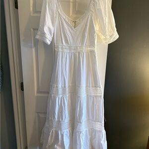 Peixoto White Long Sleeve Dress with Lace Detail